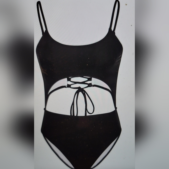 NWT SCOOP NECK CUT OUT BACK TIE LACE UP HIGH CUT SWIM BATHING SUIT MEDIUM - Picture 12 of 14